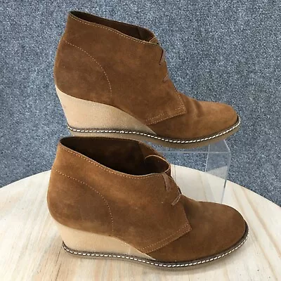 J Crew Boots Womens 9 MacAlister Wedge Chukka Brown Suede Lace Up Casual Comfort • $34.50