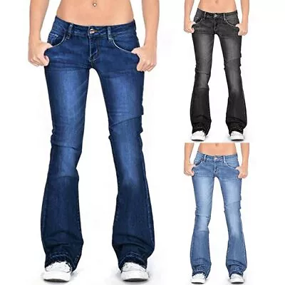 Womens Jeans Denim Flared Pants Low Rise Casual Work Bootcut Trousers Buttoms • $25.69