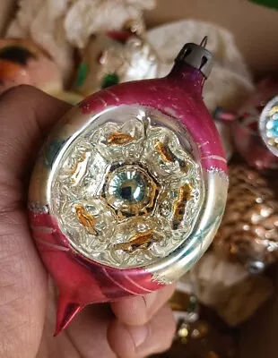 Vintage Hand Blown Glass Christmas Tree Ornament  Reflector Ball Style Ornament • $9.99