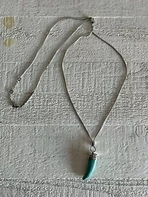 Michael Kors Silvertone Turquoise Horn Pendant 19” Dual Necklace MSRP $165 • $49.95