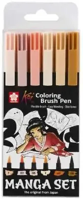 Sakura Koi - Japanese Style Manga Brush Pens - Plastic Wallet - 6 SKIN TONES • $17.27