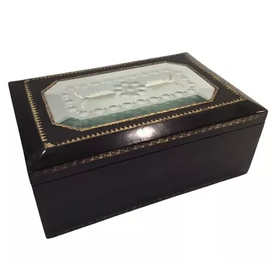 Maitland Smith Black Tooled Italian Leather & Mirror Box; Gold Embossed; C1970s • $895