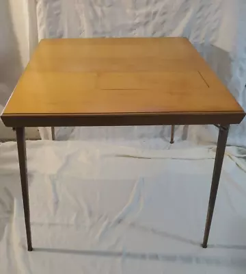 Vintage Singer Sewing Machine Card Table Wooden Top Folding Metal Legs • $125