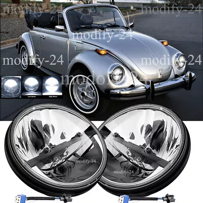 Pair 7inch Round LED Headlights Hi-Lo Beam Projector Fit Volkswagen Beetle 50-79 • $86.28