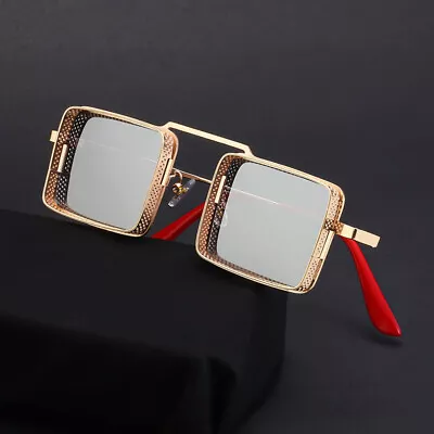 Fashion Steampunk Square Sunglasses Mens Women Gold HIP HOP Shades Glasses UV400 • $9.99