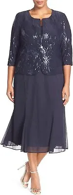 Alex Evenings Women's Plus Size Tea Length Button-Front Jacket Dress • $410.35