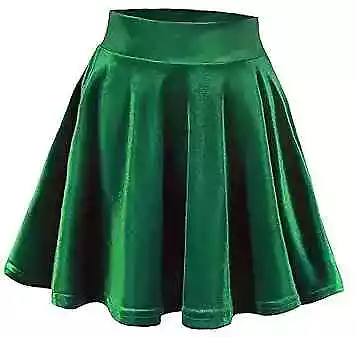  Women's Vintage Velvet Stretchy Mini Flared Skater Skirt X-Large Green • $35.02