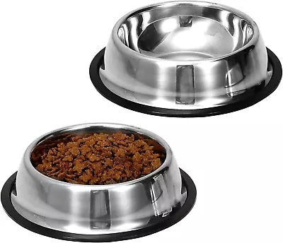2 Pack Stainless Steel Dog Bowls With Rubber Bottom For Kitten Puppies Birds，¾ • $10.16