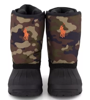 Polo Ralph Lauren Olive Harpyr Winter Snow Boots Camouflage Size Uk 2.5 Eu 34 • £45