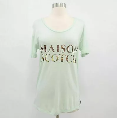 Maison Scotch T-Shirt Tee Womens XS NEW Noir De Coco Mint Green Leopard Logo • $24.90