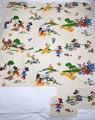 VTG 50s 60s Disney Curtain Sheet Fabric Mickey Minnie Cowbo Western Remnant • $69.99