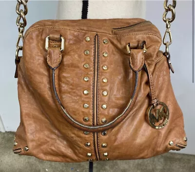 Michael Kors Uptown Camel Leather Studded Hobo Crossbody Bag • $38.95