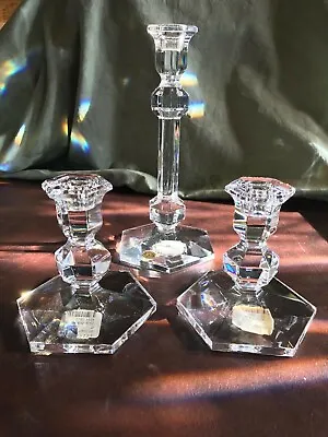 Val St Lambert Crystal Candlesticks Pair Of 4.5  And One Single 9  New • $199