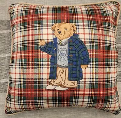 VTG Ralph Lauren Polo Sport Teddy Bear Throw Pillow Plaid Zip 17  Goose Down • $40