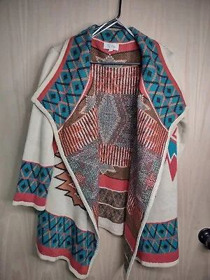 Bo Bel Womens Open Cardigan Aztec Tribal Print Beautiful Heavy Knit Size Large  • $24.99