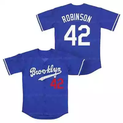 Throwback 1939 Jackie Robinson #42 Baseball Jersey Brooklyn Stitched Blue Custom • $25