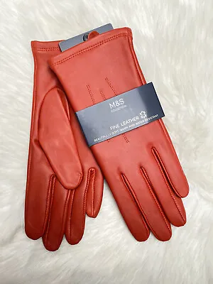 M&S Fine Leather Soft Warm & Water Resistant Burnt Orange Glove Size: Small • £9.99