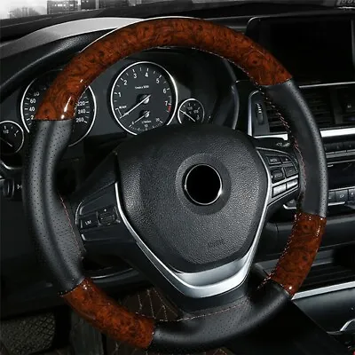 Car Steering Wheel Cover DIY Leather Wood Universal 38cm Anti-slip Protection • $14.99