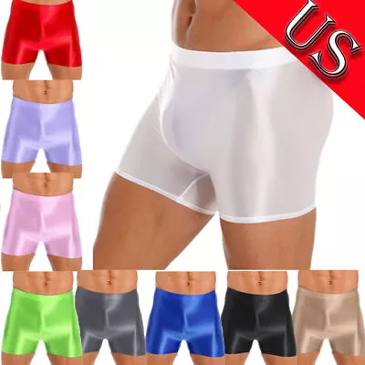 US Sexy Mens Glossy Compression Shorts Sports Boxer Briefs Underwear Swim Trunk • $8.36