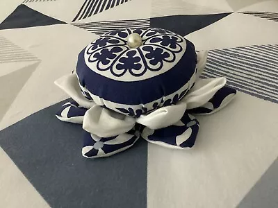 Homemade Large Table Lotus Flower Style Pin Cushion In Navy/white • £4.99