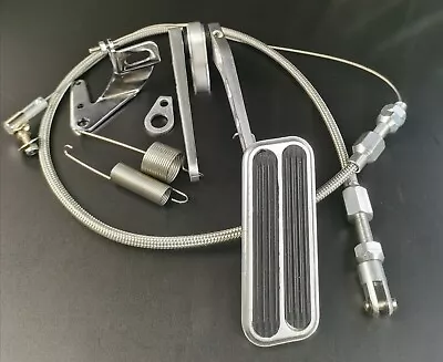 Billet Aluminum Universal Gas Pedal & 24  SS Throttle Cable & Bracket Spring Kit • $69.65
