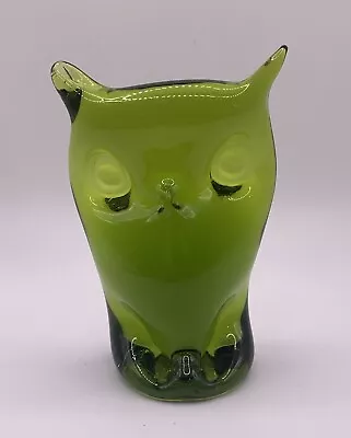 Mid Century Modern Viking Glass Owl Green Art Glass • $22