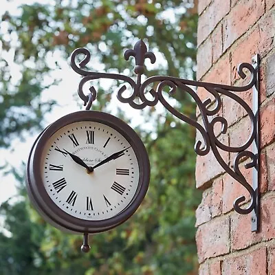 Garden Station Clock Thermometer Wall Mounted Outdoor Home Decor 35cm • £27.99
