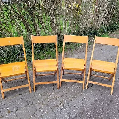 2 Vintage SNYDER Oak Wooden Folding Slat Chairs SOLID  • $110