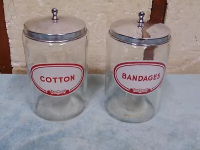 2 Vintage Glasco Medical Apothecary Jars Bandages & Cotton • $40