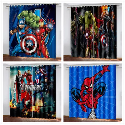 3D Blackout Curtains Marvel Superhero Window Curtains Thermal Ring Top Eyelet • £31.20