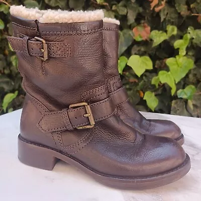 Marc By Marc Jacobs Shearling Engineer Moto Biker Boots Women's Size 35.5 Brown • $45