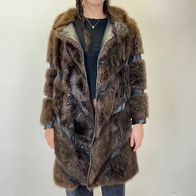 M - Vintage Fur And Leather Coat • $50