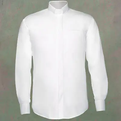 Men's Tab Collar Clergy Preacher Clerical Priest Shirt Long Sleeves *WHITE*  • $24.95