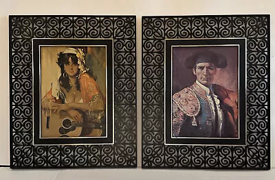 Vintage Matador Bullfighter & Flamenco Spanish Guitar Lady Framed Art MCM • $136.50