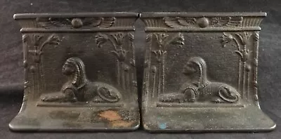 Pr. Antique American Patinaed Cast Iron Egyptian Style - Sphinx Book Ends. 3 5/8 • $48