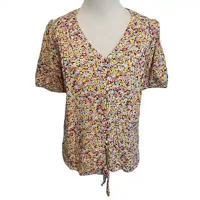 Fat Face Sarah Blouse In Gathered Floral Women's Size 6 Tie Hem Multicolor Small • £26.98