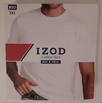 3 Genuine Izod Mens 3xl Big 100% Cotton White Crew Neck T Shirts Undershirts • $31.90