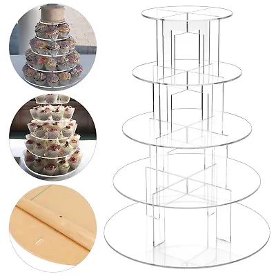 Clear Acrylic Round Cupcake Stand Display Wedding&Party 5 Tier Cup Cake Holder • £13.09