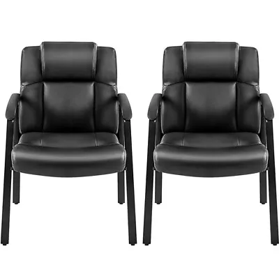 PU Leather Guest Reception Chairs W/wide Seat Padded Armrests For Lounge Black • $102.99