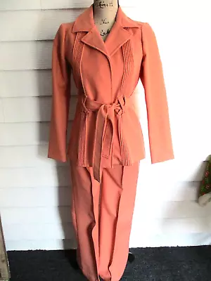 Vtg 70s Retro Orange Peach Leisure Polyester High Waisted Pant Suit Sz  9 • $42.92