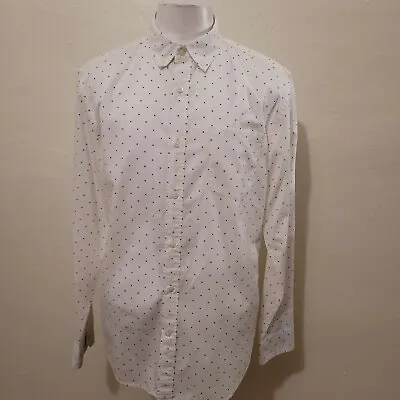 Banana Republic Men Size L White Polka Dot Grant Fit Custom Wash Casual Shirt • $24.99