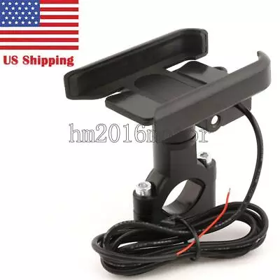 Black Handlebar Motorcycle Cell Phone GPS Holder Mount USB Charger Accessories • $19.35