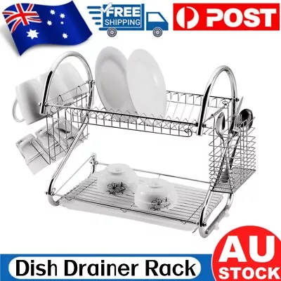 2-Tier Kitchen Dish Drainer Rack Plate Bowl Cutlery Sink Tool Holder Dry Stand • $20.89