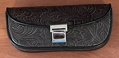 Brown Kerney Case Eyeglass Case Faux Leather? Tooled Magnetic Closure Felt Lined • $15.95