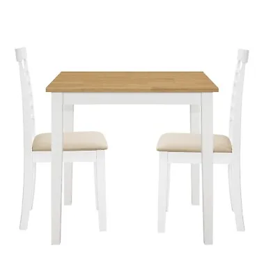 Small Solid Wooden Dining Table And 2 Chairs Set In White & Oak Finish Kitchen • £189.99