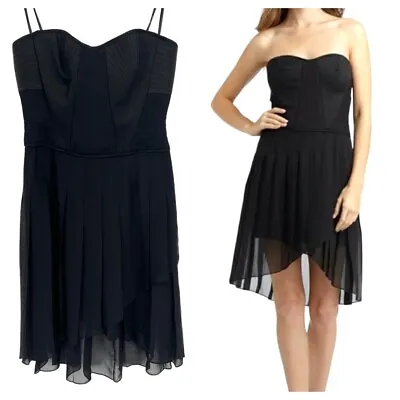 BCBG Maxazria April Dress Size 10 Black Bustier Chiffon Pleat Hi Low Skirt NWT • $37.46
