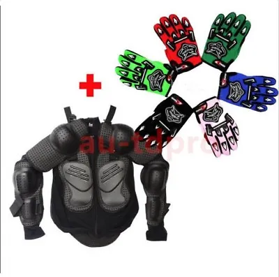 Kids Motorcycle Full Body Armor Armour Jacket Spine Chest Protection Gear+Gloves • $58.54