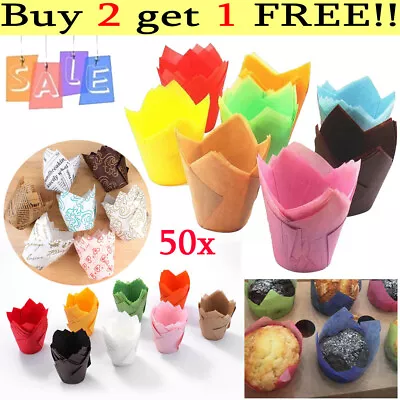 £4.38 • Buy 50x Large Tulip Muffin Cases Cupcake Muffin Wraps Wrapper Multiple Colours