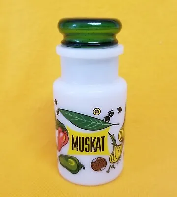 VINTAGE GERMAN  Milk Glass Spice Jar Green Top - NUTMEG Muskat Replacement • $8