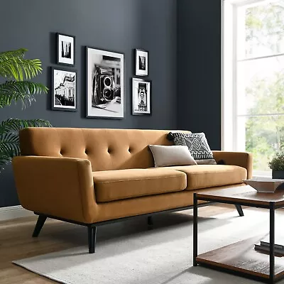 Modway Engage Mid-Century Modern Performance Velvet Sofa In Cognac • $958.27